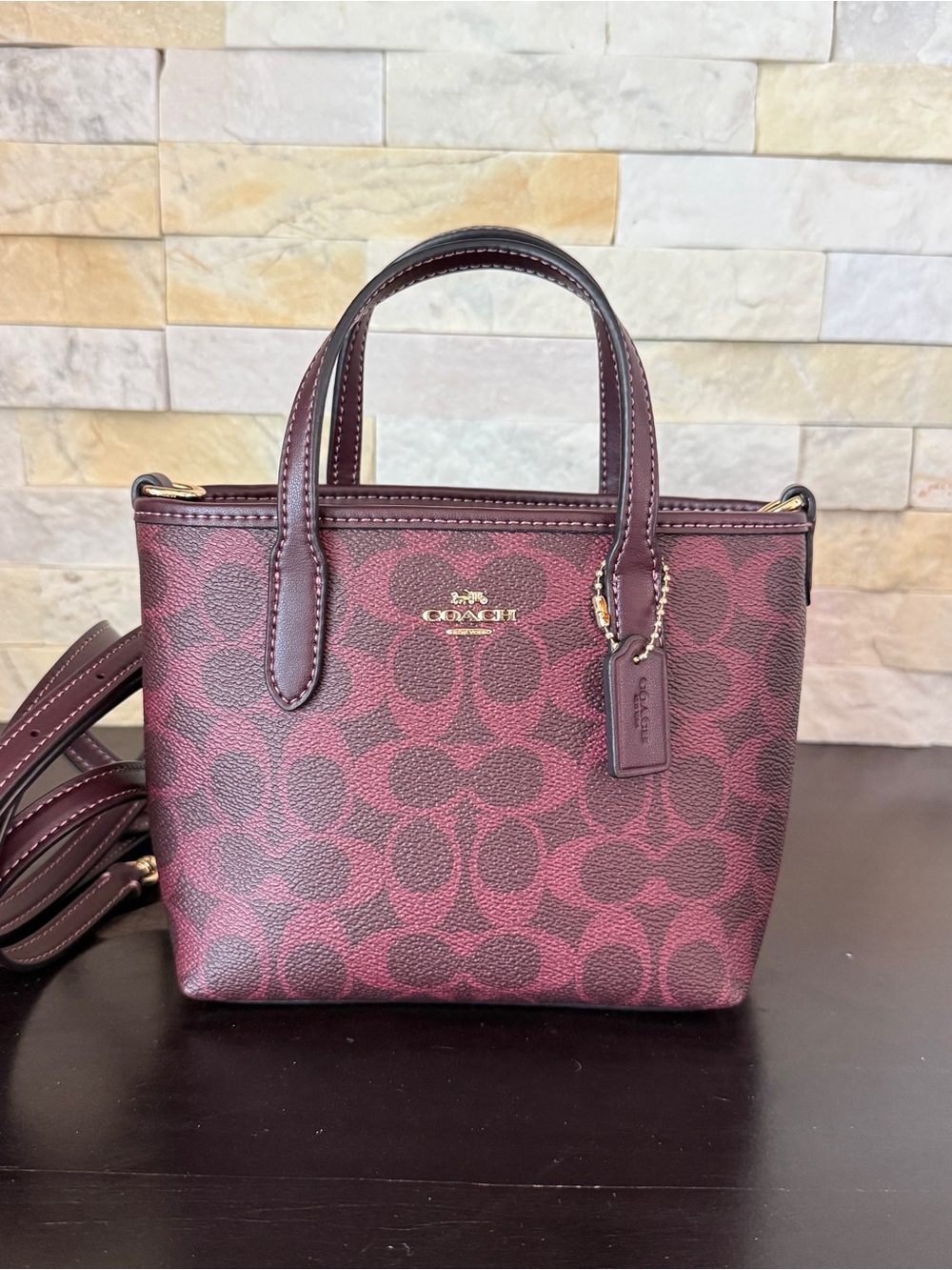 New‼️Coach Crossbody City Mini Tote Bag Signature Canvas CW032 Black Currant